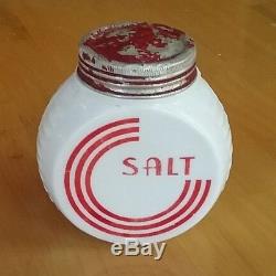 Vintage Milk Glass Salt and Peppers with Red Caps