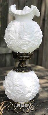 Vintage Fenton Gone With The Wind White Poppy Milk Glass Hurricane