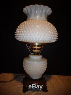 Vintage White Milk Glass Hobnail Gwtw Hurricane Table Lamp Electric 21