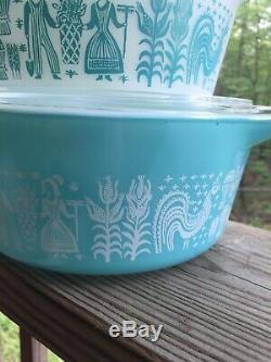 10 Pc Pyrex Amish BUTTERPRINT Turquoise Blue Casserole Dishes with Lids #471-475b