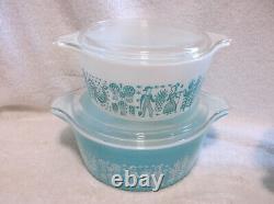 10 Pcs Pyrex Amish Butterprint Casseroles & Lids Turquoise White Complete Set