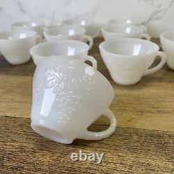 10 Vintage Milk Glass Harvest Grape Design Punch Bowl Cups