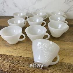 10 Vintage Milk Glass Harvest Grape Design Punch Bowl Cups