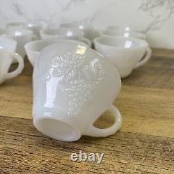 10 Vintage Milk Glass Harvest Grape Design Punch Bowl Cups