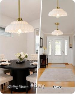 11.8 Vintage Flower Gold Chandelier Adjustable Height White Milk Glass Shades
