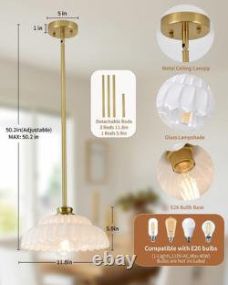 11.8 Vintage Flower Gold Chandelier Adjustable Height White Milk Glass Shades