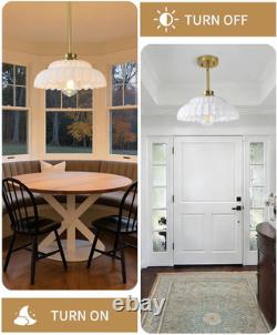 11.8 Vintage Flower Gold Chandelier Adjustable Height White Milk Glass Shades