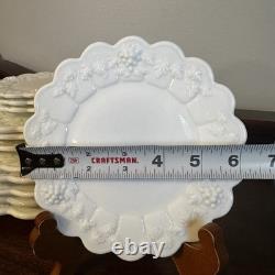 12 Pc VTG Westmoreland Paneled Grape Milk Glass Plates Dinner, Lunch, Dessert