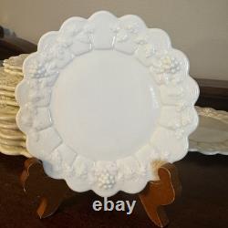 12 Pc VTG Westmoreland Paneled Grape Milk Glass Plates Dinner, Lunch, Dessert