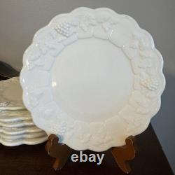 12 Pc VTG Westmoreland Paneled Grape Milk Glass Plates Dinner, Lunch, Dessert