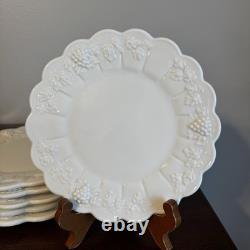 12 Pc VTG Westmoreland Paneled Grape Milk Glass Plates Dinner, Lunch, Dessert