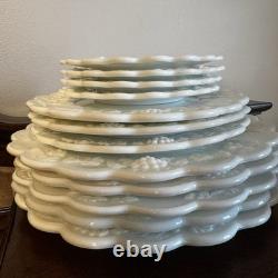 12 Pc VTG Westmoreland Paneled Grape Milk Glass Plates Dinner, Lunch, Dessert
