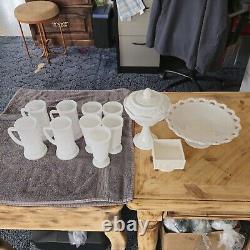 12 Piece Antique Milk Glass Grape Set