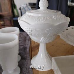 12 Piece Antique Milk Glass Grape Set