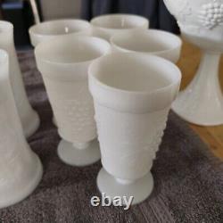 12 Piece Antique Milk Glass Grape Set