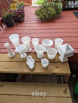 12 Pieces Of Vintage Milk Glass