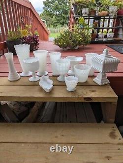 12 Pieces Of Vintage Milk Glass