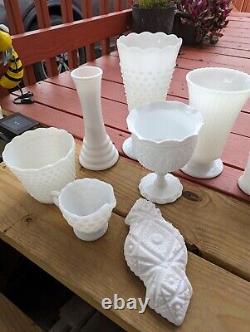 12 Pieces Of Vintage Milk Glass