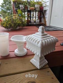 12 Pieces Of Vintage Milk Glass