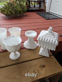 12 Pieces Of Vintage Milk Glass