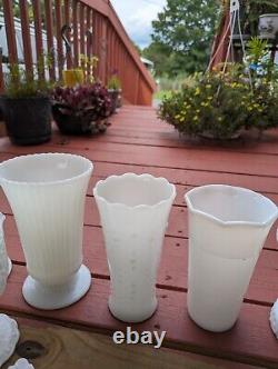 12 Pieces Of Vintage Milk Glass