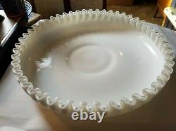 12 and 1/2 in Vintage Large Milk Glass Bowl Edged with Clear Ribbon Fenton