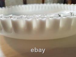 12 and 1/2 in Vintage Large Milk Glass Bowl Edged with Clear Ribbon Fenton