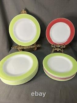 13 Vintage Pyrex Lime Pink, Green & White Milk Glass Plate Gold Pyrex Seal