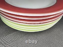 13 Vintage Pyrex Lime Pink, Green & White Milk Glass Plate Gold Pyrex Seal