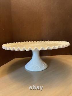 13 White Milk glass Fenton Ruffled English Hobnail Cake Stand Vintage