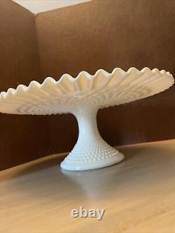 13 White Milk glass Fenton Ruffled English Hobnail Cake Stand Vintage