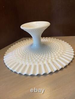 13 White Milk glass Fenton Ruffled English Hobnail Cake Stand Vintage