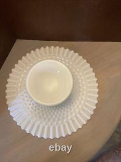 13 White Milk glass Fenton Ruffled English Hobnail Cake Stand Vintage