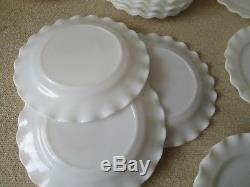 13x Hazel Atlas WHITE CRINOLINE Ruffled Pattern 8 7/8 DINNER Plates Milk Glass
