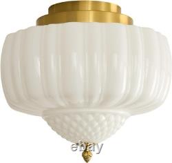 14 Inch Vintage Gold Schoolhouse Semi Flush Mount Ceiling Light Milk Glass White