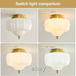 14 Inch Vintage Gold Schoolhouse Semi Flush Mount Ceiling Light Milk Glass White