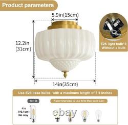 14 Inch Vintage Gold Schoolhouse Semi Flush Mount Ceiling Light Milk Glass White