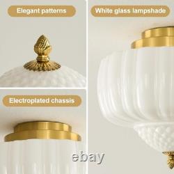 14 Inch Vintage Gold Schoolhouse Semi Flush Mount Ceiling Light Milk Glass White
