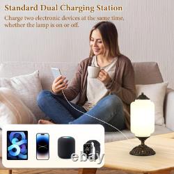 14 Milk Glass Touch Table Lamps Set of 2 with USB C+A Charging Ports 3-Way Di