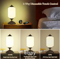 14 Milk Glass Touch Table Lamps Set of 2 with USB C+A Charging Ports 3-Way Di