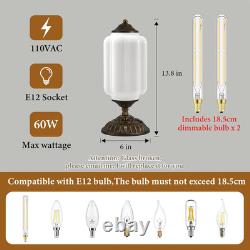 14 Milk Glass Touch Table Lamps Set of 2 with USB C+A Charging Ports 3-Way Di