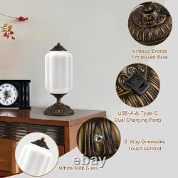 14 Milk Glass Touch Table Lamps Set of 2 with USB C+A Charging Ports 3-Way Di