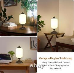 14 Milk Glass Touch Table Lamps Set of 2 with USB C+A Charging Ports 3-Way Di