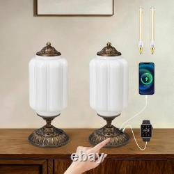 14 Milk Glass Touch Table Lamps Set of 2 with USB C+A Charging Ports 3-Way Di
