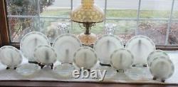 14 Pcs Anchor Hocking Placesetters Springwood Green Milk Glass Dinnerware