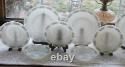 14 Pcs Anchor Hocking Placesetters Springwood Green Milk Glass Dinnerware