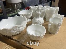 14 Westmoreland White Milk Glass Drinkware & Serving Lot Mug, Bowls, Pitcher