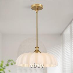 15.7 Vintage Flower Gold Chandelier Adjustable Height White Milk Glass Sha