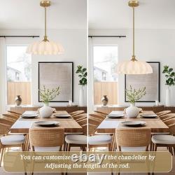 15.7 Vintage Flower Gold Chandelier Adjustable Height White Milk Glass Sha