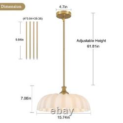 15.7 Vintage Flower Gold Chandelier Adjustable Height White Milk Glass Sha